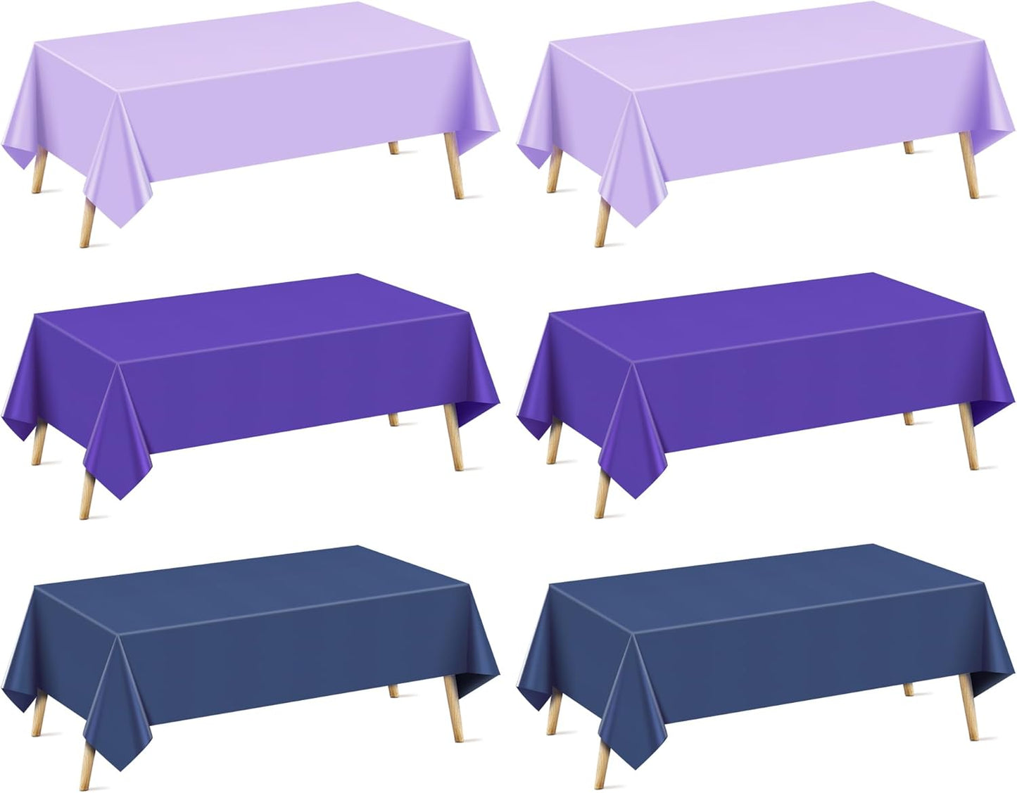 6 Pieces Purple Series Rectangle Tablecloth, 54x72 Solid Color Waterproof & Spillproof Disposable Plastic Table Cover, Durable Party Tablecloth for Dining, Buffet, Picnic, Outdoor Events
