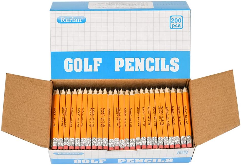 Rarlan Golf Pencils with Erasers, 2 HB, Pre-Sharpened, 200 Count Bulk Pack