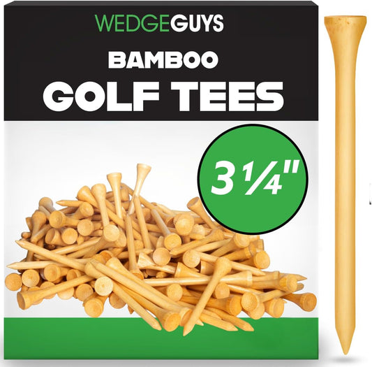 Wedge Guys Bamboo Golf Tees 3-1/4" | 100,250 or 1000 pcs. | Extra Durable & Stronger Than Wood Tees | Biodegradable & Less Friction | PGA Professional Approved, Golf Tees Bulk Bag