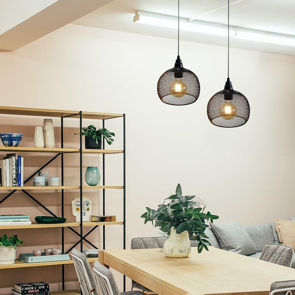 JHY DESIGN Hanging Lamp Black Battery Powered Decorative Pendant Lamp Metal Cage Battery Lamp with 6 Hours Timer for Bar Bedroom Garden Parties Patio Indoor Outdoor Living Room(Round)