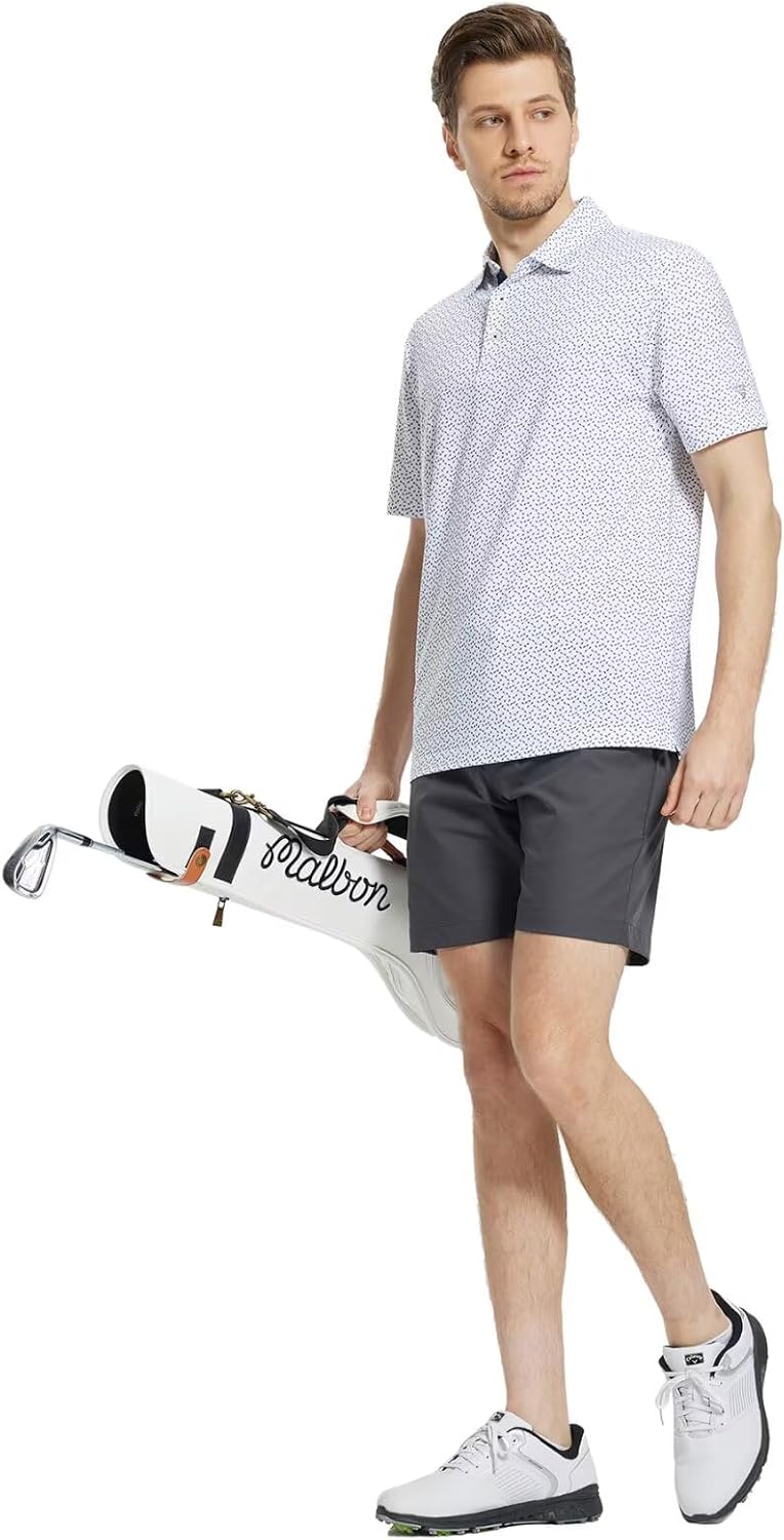 M MAELREG Mens Golf Shirt Short Sleeve Dry Fit Print Moisture Wicking Performance Patterns Collared Polo Shirt