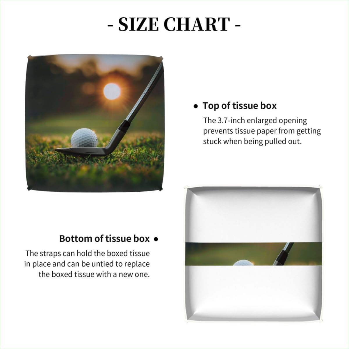 Sports Golf Theme Tissue Box Cover Square, PU Leather Facial Tissue Cube Box Holder, Modern Tissue Case Dispenser for Bedroom Tabletop Vanity Countertop