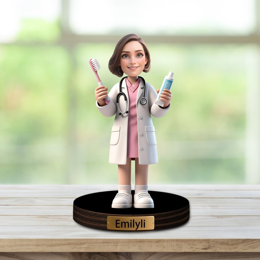 Personalized Doctor Cartoon Figurine Desk Ornament Custom Women Dentist Portrait Desktop Sign Nurse Sculpture Plaque Funny Face Photo Office Decor Gift for Women Doctor Xmas Birthday,03