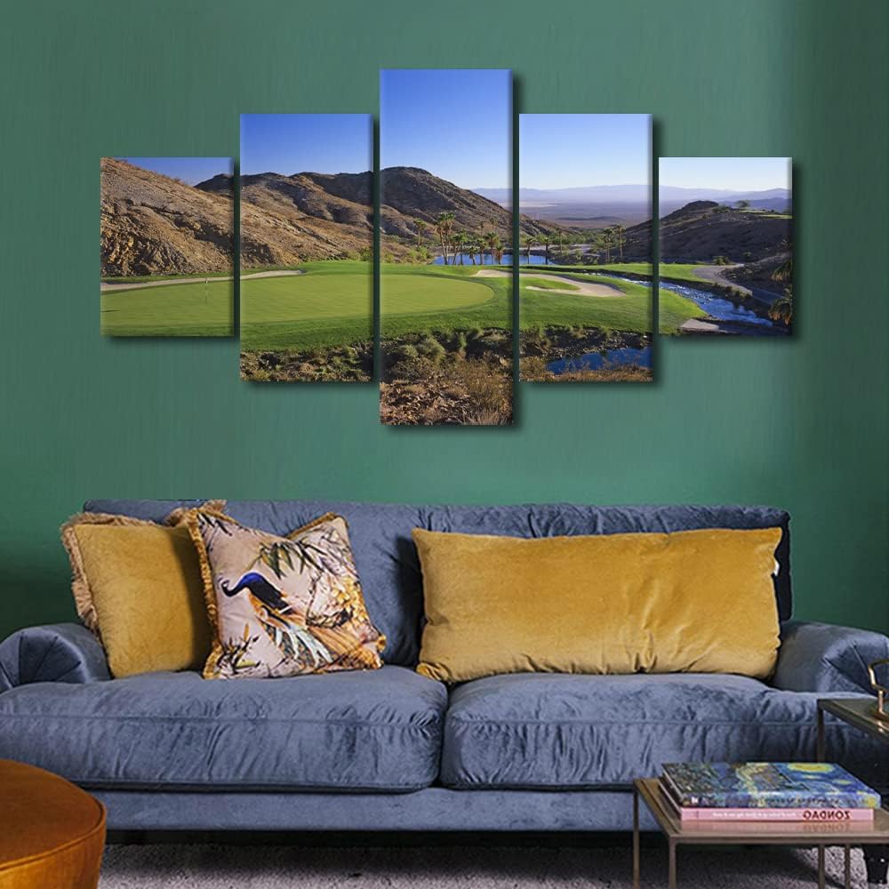5 Pieces Golf Course Poster Wall Art Cascata Golf Course Las Vegas, Nevada, United States Canvas Print Home Decor Pictures for Living Room Bedroom Bathroom Painting Framed Ready to Hang - 60"W x 32"H