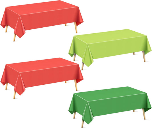4 Pieces Xmas Series Rectangle Tablecloth, 54x72 Solid Color Waterproof & Spillproof Disposable Plastic Table Cover, Durable Party Tablecloth for Dining, Buffet, Picnic, Outdoor Events