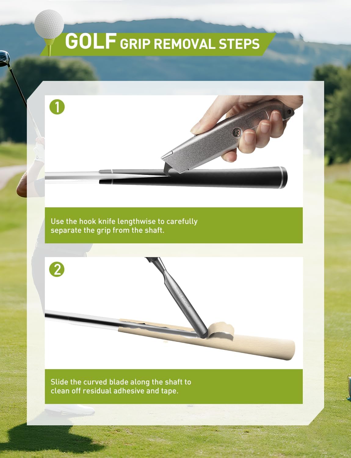 Golf Grip Tape Removal Tool Kit, Grip Remover Saver Perfect for Regripping Graphite and Golf Club Steel Shafts