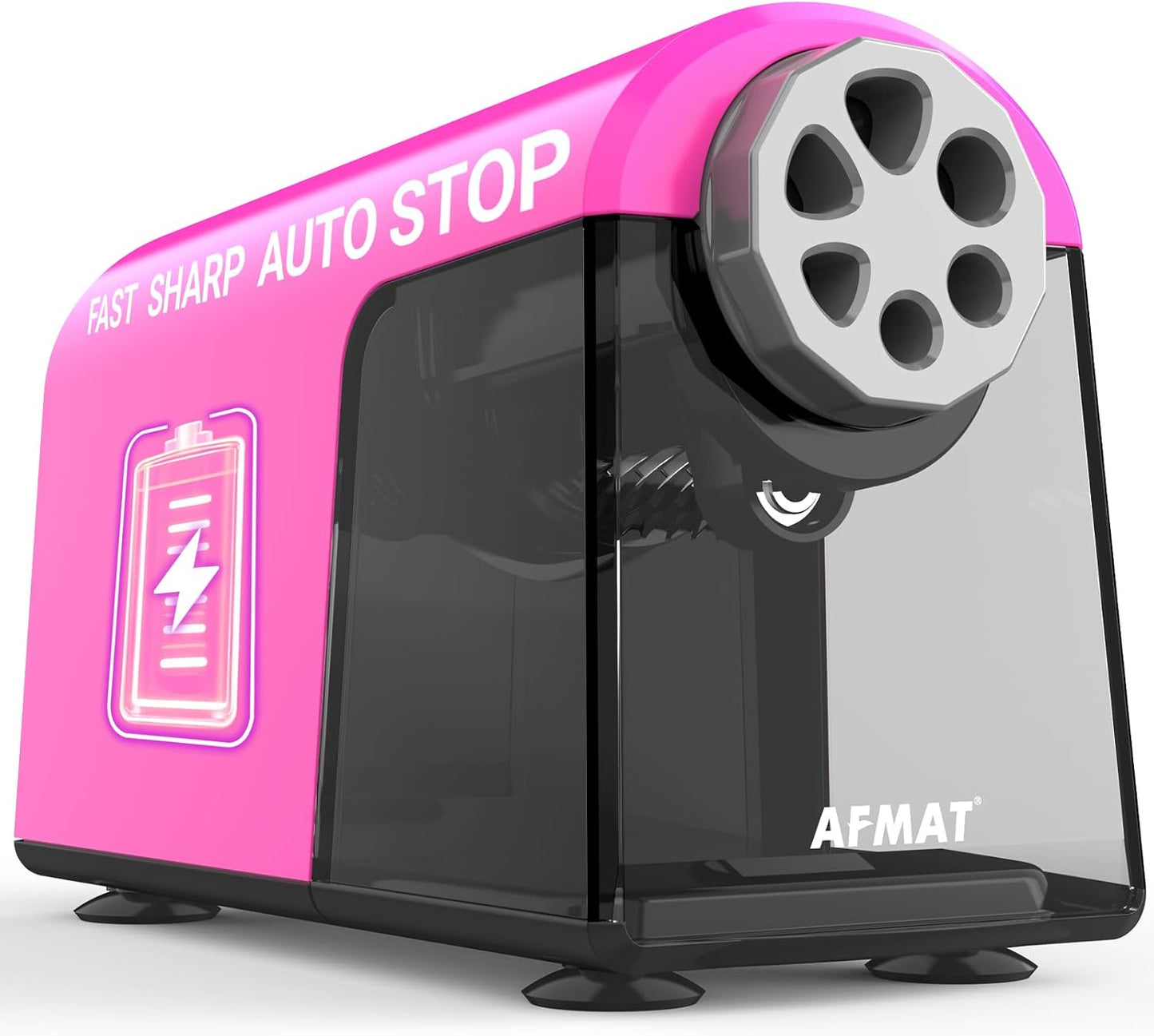 AFMAT PSD2 Electric Pencil Sharpener Heavy Duty, 6 Holes, Cordless & Rechargeable, Fast Sharpen, Auto Stop, 10K+ Uses, Classroom Pencil Sharpener for 6-11mm No.2/Large/Colored Pencils, Pink