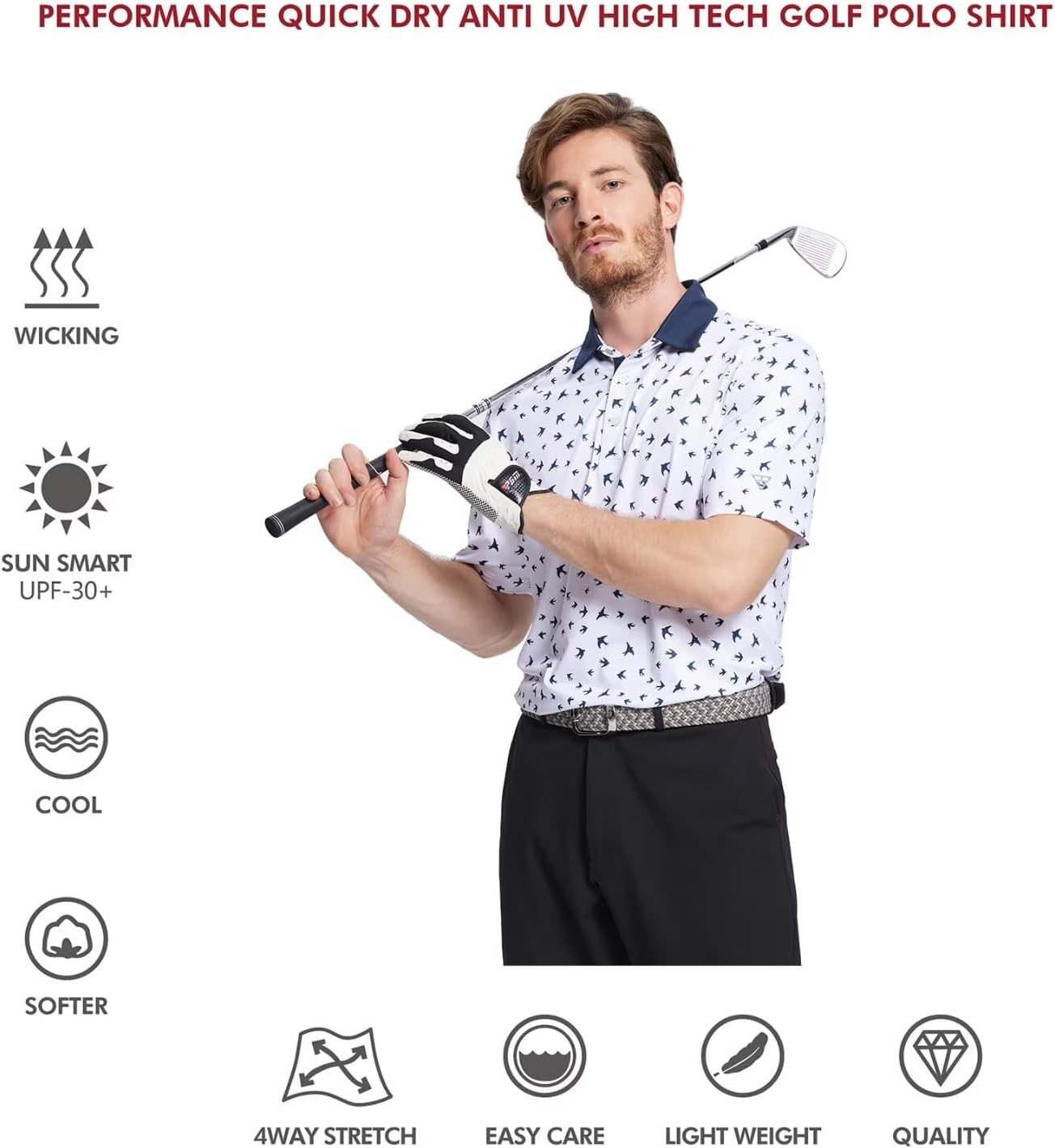 Golf Shirts for Men Dry Fit Short Sleeve Print Performance Moisture Wicking Polo Shirt