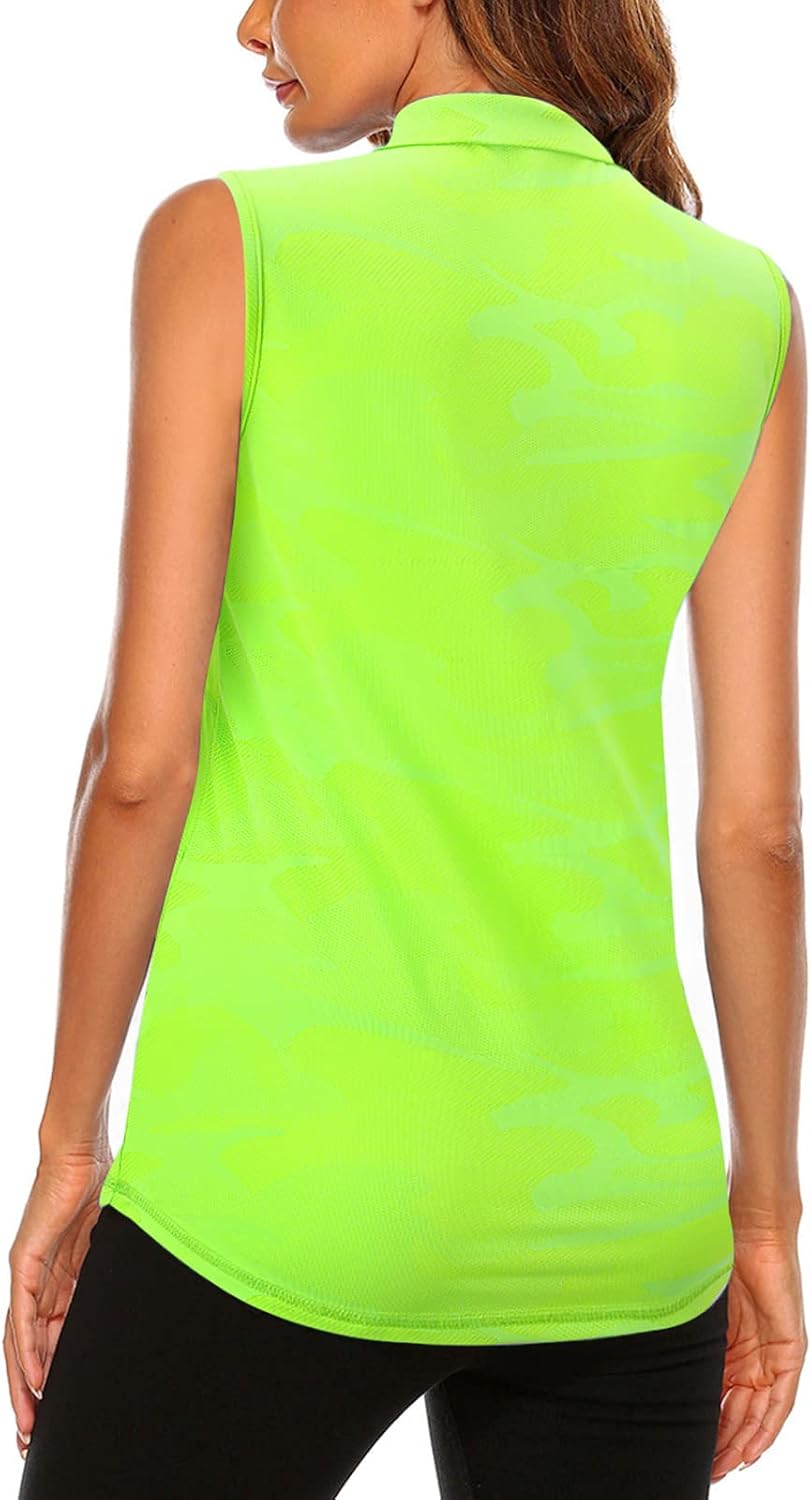 Koscacy Women's Sleeveless Golf Tennis Polo Shirts Zip Up Dry Fit Workout Tank Tops Athletic Shirt