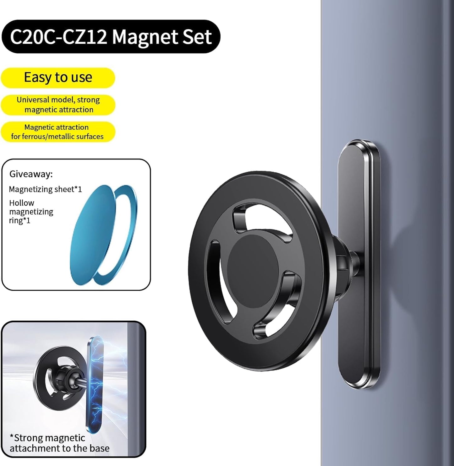 Magnetic Golf Cart Phone Holder, Alloy Phone Mount, Compatible with MagSafe iPhones Series Equipment and All Non-Magnetic Phones Fits EZGO/Club Car/Golf Cart Accessories, Gift for Men Women