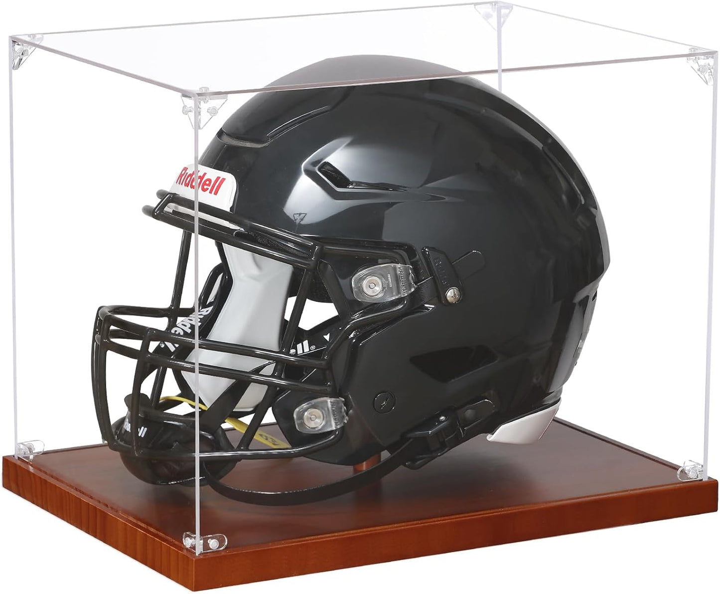JupDec Football Helmet Display Case, Full Size Acrylic Baseball Motorcycle Helmet Showcase, UV Protection Souvenirs and Collectibles Box with Solid Wood Base & Riser, Ideal Gift for Sports Enthusiast