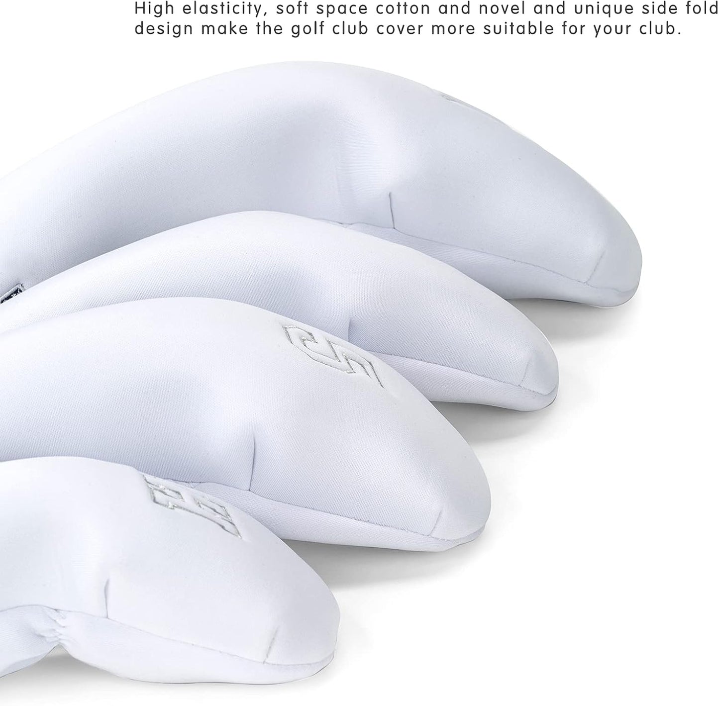 Golf Driver Head Covers 3-Pack for Men & Women - Premium PU Leather with Elephant Embroidery, Double Elastic Band (Driver/Fairway/Hybrid), Waterproof & Durable - White Grey or Black Grey