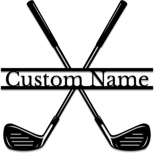 Personalized Custom Crossed Golf Metal Wall Art,Personalized Golfer Name Sign Decoration For Room,Hole Golf Club Decoration (Style-4)