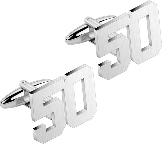 AMITER Mens Cufflinks with Number, Classic Silver Personalized Cuff Links for Men, Sport’s Day Casual or Formal Shirts