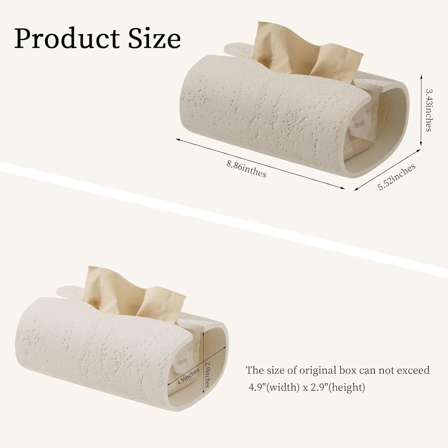 Tissue Box Cover Rectangle, Resin Facial Tissue Holder Covers Toilet Paper Holder, Tissue Holders Decorative Paper Dispenser Home Decor for Bathroom Kitchen Bedroom Living Room Office Cream