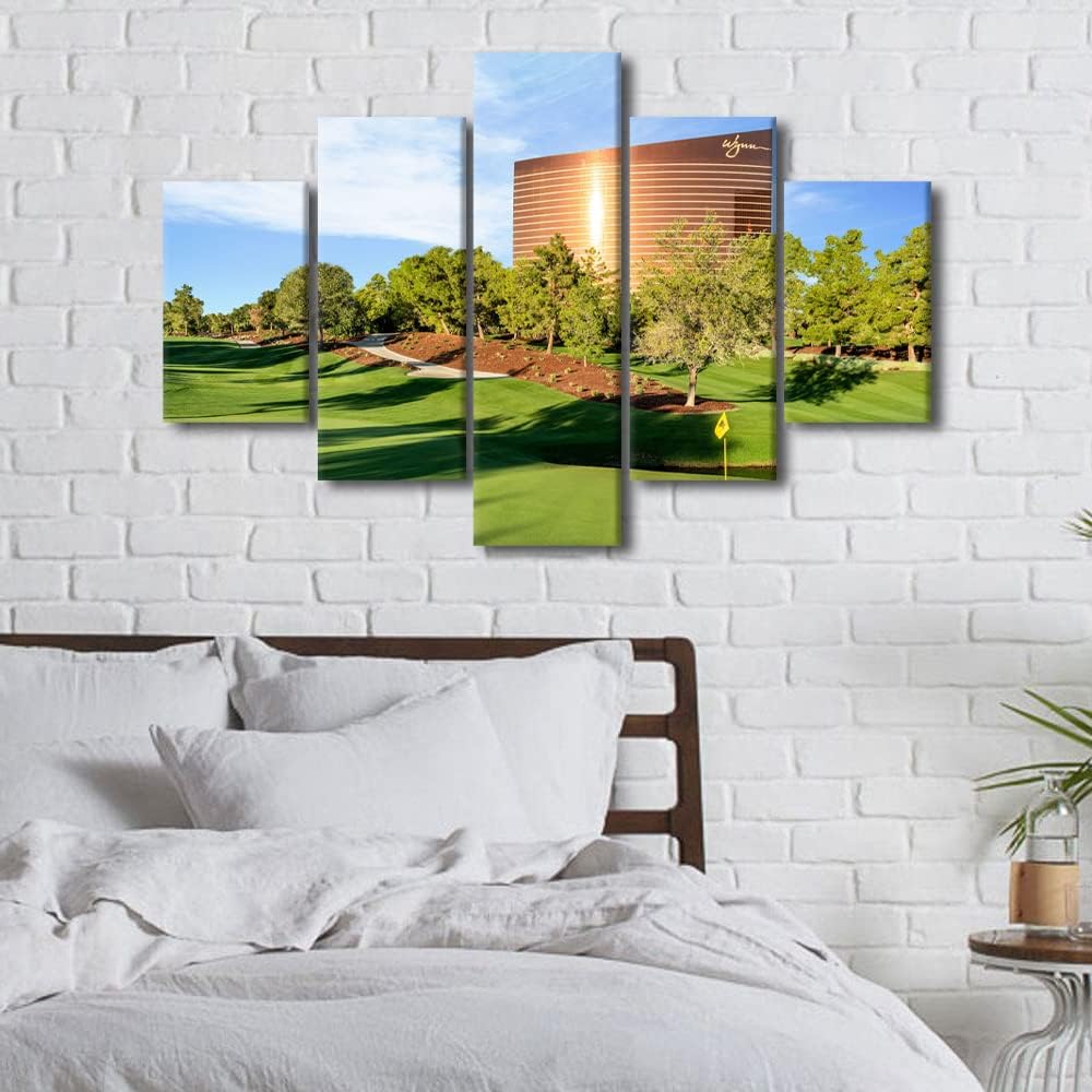 5 Piece Nevada USA Wall Art Wynn Las Vegas Green Golf Course Scenery Painting Prints Artwork Modern Home Decor Canvas Wall Art for Home and Office Wooden Decoration Framed Ready to Hang - 60"W x 40"H
