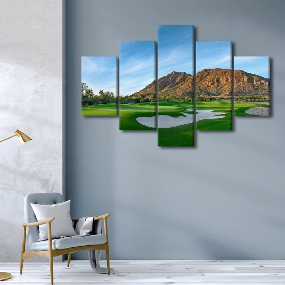 5 Pieces Canvas Prints Wall Art Golf Course and Scottsdale Attractions Stretched Canvas American Arizona Framed Wrap Posters Prints for Office and Home Living Room Bedroom Ready to Hang - 60"W x 40"H