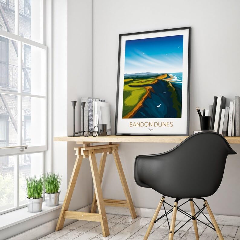 Nationcog Bandon Dunes Golf Print – Oregon; Bandon Dunes Golf Poster; Bandon Dunes Oregon Art; Coastal Golf Course Print; Golf Course Cliffside Illustration (Unframed) (27x40)