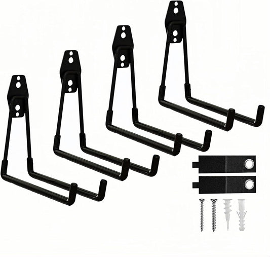 4 Pack Garage Hooks Heavy Duty with Anti-Slip Coating, Steel Utility Ladder Hooks for Hanging Garden Tools, Hoses, Ropes, Bikes and More (7.7in)
