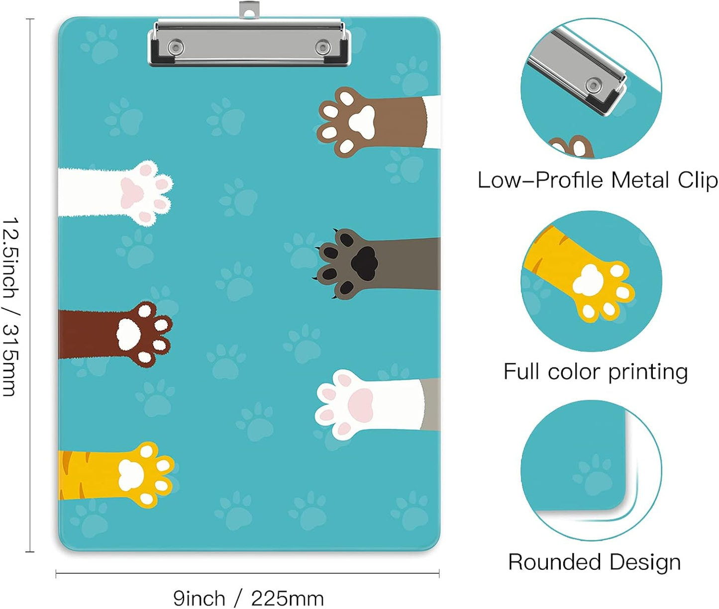 Plastic A4 Clipboards, Cute Clip Board Stardard Letter Size 9 x 12.5 in, Office Decorative for Students Women Men and Kids, Cat Claw