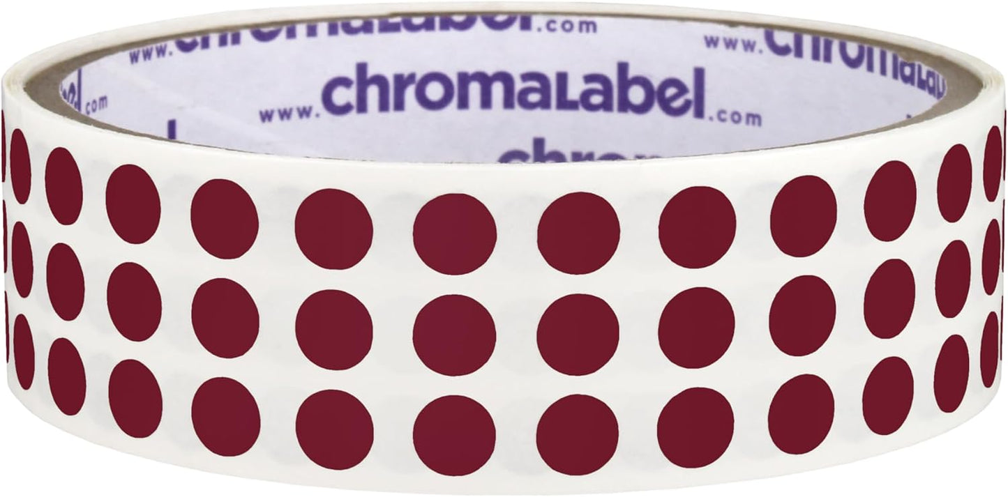 ChromaLabel 0.25 Inch Round Label Permanent Color Code Dot Stickers, 1000 Labels per Roll, Maroon