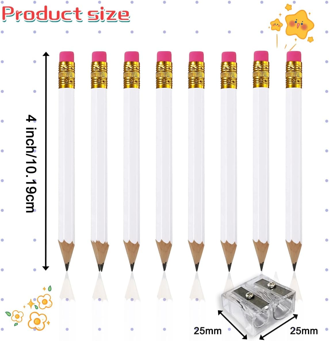 Adhere 25pcs Golf Pencils with eraser Hexagon Wooden Pencils Graphite 2B for Golf Event Scoring,Classroom,Wedding,Company Meetings,Pew, Pocket (Black・White・Green・Pink・Nature・50pcs)