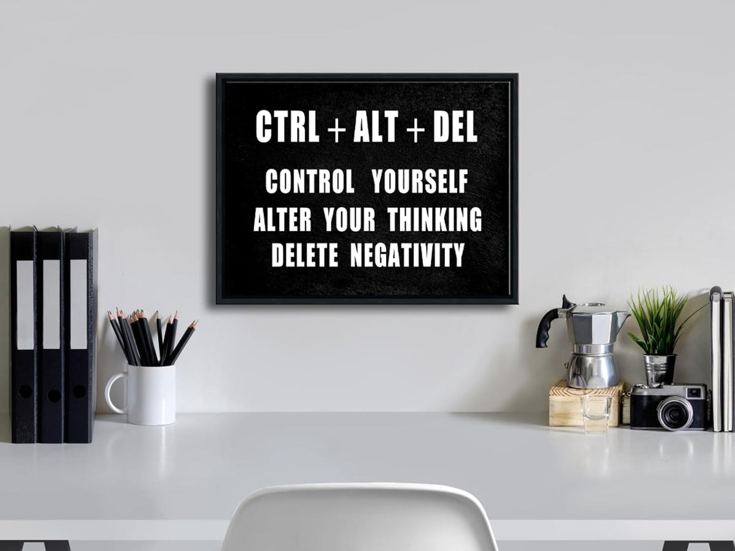 Pyradecor Black Framed Canvas Wall Art Motivational CTRL+ALT+DEL Classroom Positive Quotes Inspirational Poster Canvas Prints for Office Home Decorations