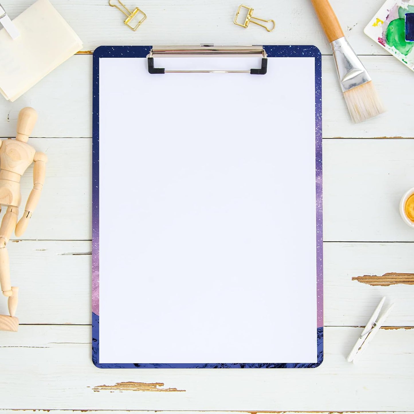 Design Letter Size Plastic Clipboards for Students Women Man and Kids A4 Standard Size 8.7" x 12.5" with Low Profile Metal Clip Lunar Eclipse Moon Purple Mountains