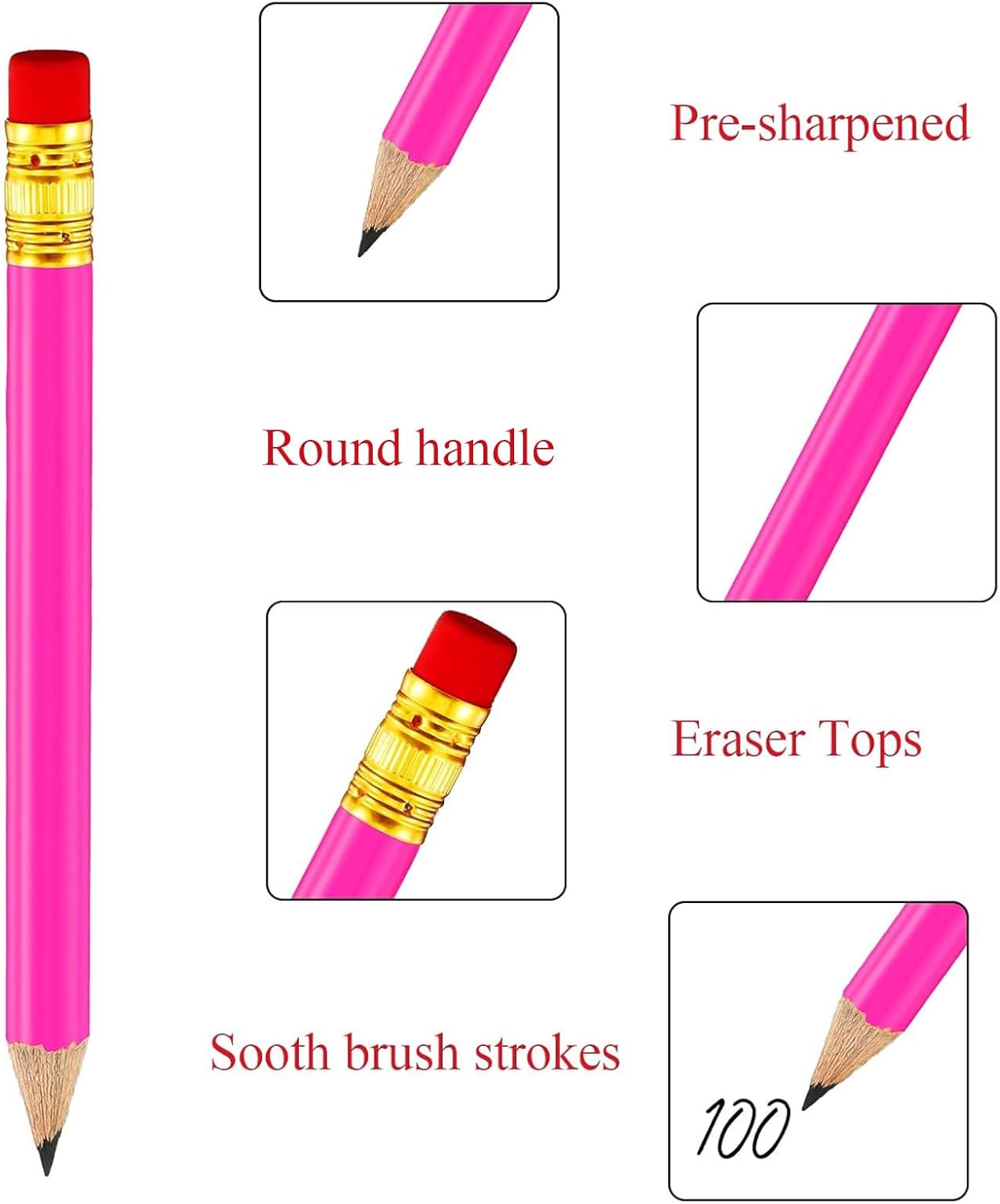 Outus 72 Pieces Golf Pencils Half Pencils with Eraser Mini Bulk Short #2 HB Pre Sharpened for Bridal Shower Wedding Office(Rose Red)