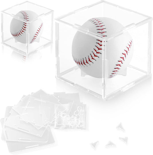 2 Pack Assembled Baseball Display Case, UV-Blocking Acrylic Baseball Holder Display Case, 3.2 Inch Cube Clear Softball Holder Box, Signed Baseballs Protector for Collectibles, Memorabilia, Tennis Ball