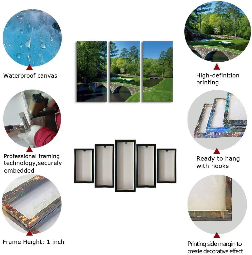 chenchenArt Golf Course Wall Art for Living Room Bedroom Home Decorations Augusta National Golf Course Pictures Posters Canvas Prints Modern Artwork Framed Ready to Hang(20''W x 40''H x3)