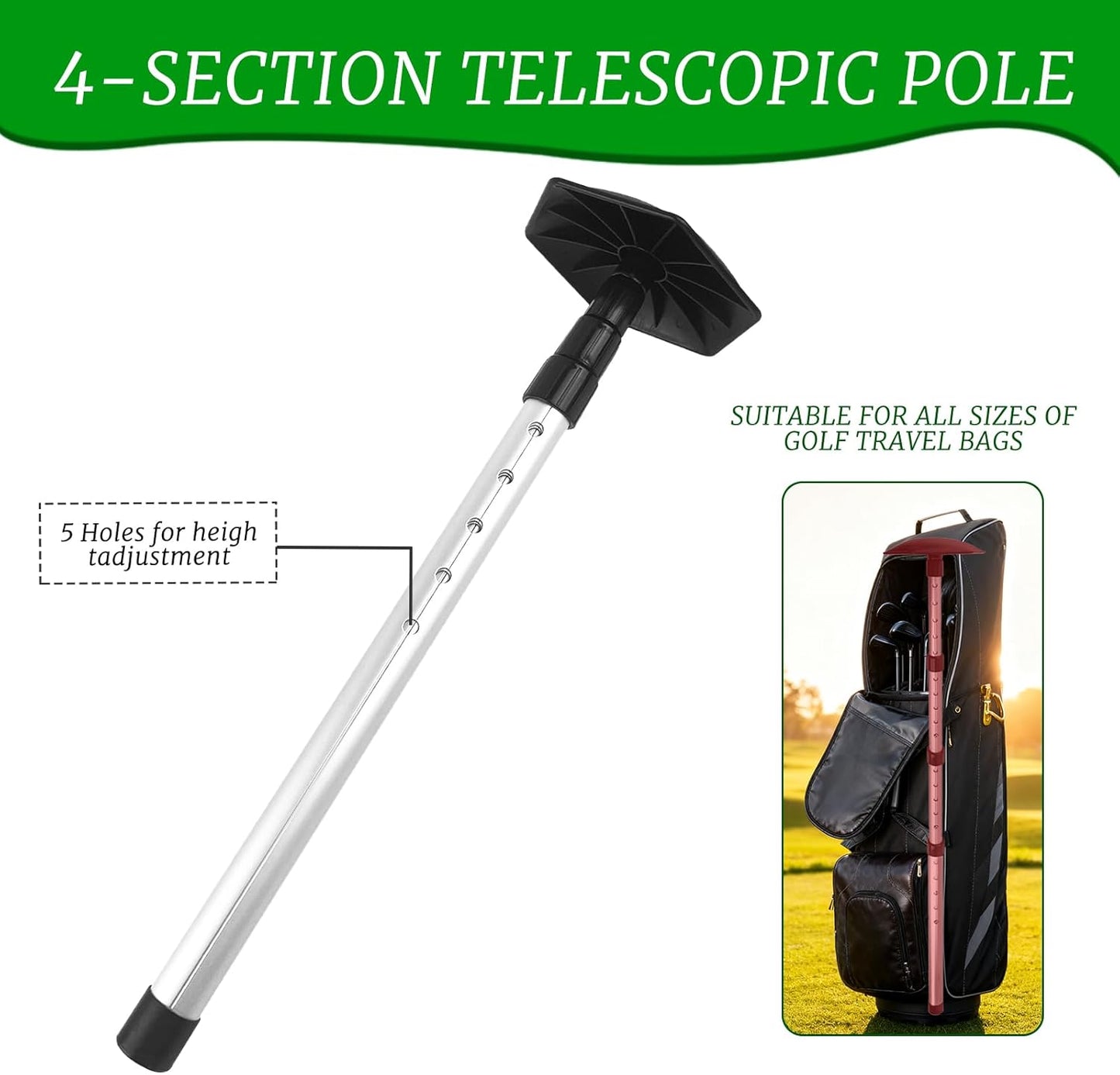 Golf Travel Support Pole, 20.5-51.2 inches Telescoping Aluminum Rod, Protects Clubs, Fits All Travel Bags