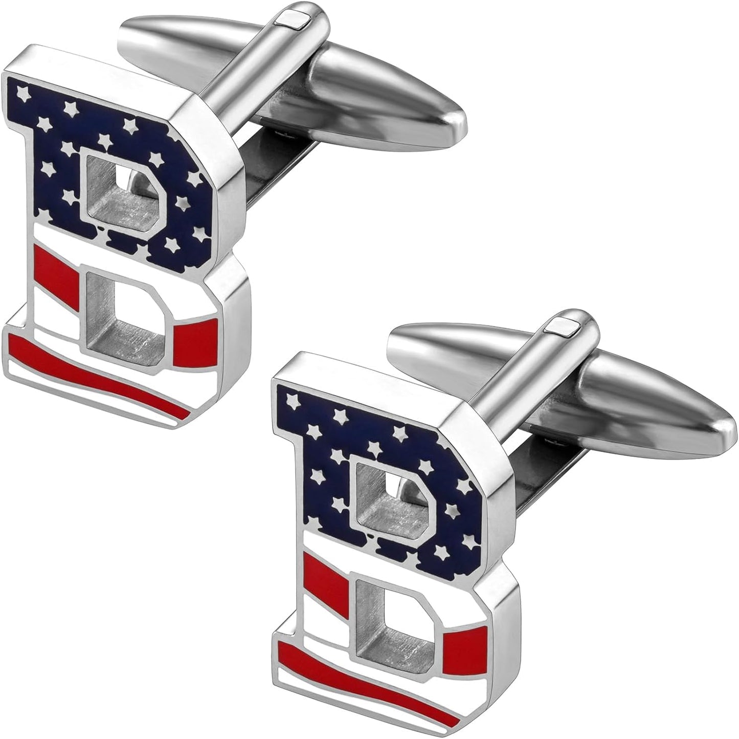 AMITER Initial Cufflinks for Men, American Flag Pattern Cuff Links Men's Shirt Studs Suit Accessories Gift