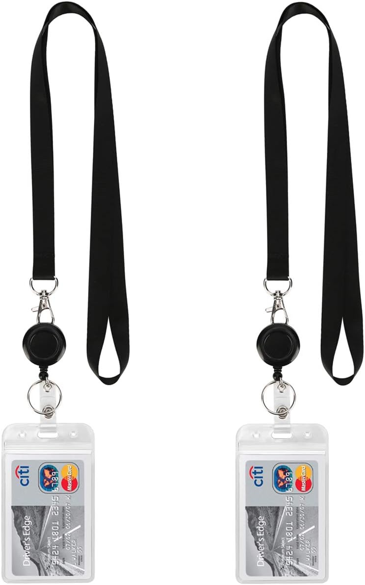 YOUOWO Lanyard Black Retractable Badge Reel with Badge Reel Clip for id Card Badges Holders Vertical Punched Zipper Waterproof 2 Pack