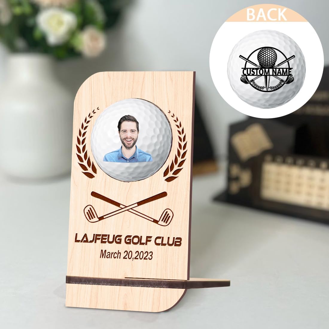 Personalised Golf Ball Holder Frame Custom Photo Name Golf Ball Display Case Wooden Golf Shadow Box Golf Ball Markers Hanger Desk Decor Gift for Men Dad Grandpa Family (Golf Ball Display Holder - 1)