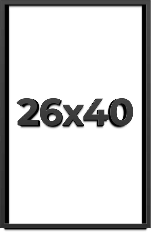 26x40 Shadow Box Black Solid Wood Display Frame with White Acid-Free Backing UV Acrylic & Hanging Hardware - with 3/4" Usable Depth