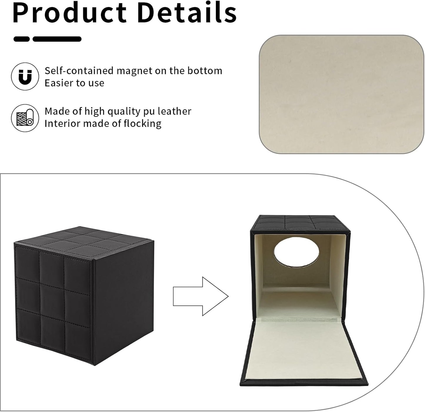 Tissue Box Cover Square Tissue Box Holder PU Leather Facial Organizer with Magnetic Bottom,Decorative Napkin Caddy for Vanity Dresser Night Stand Table Countertop Home Office Car,Black