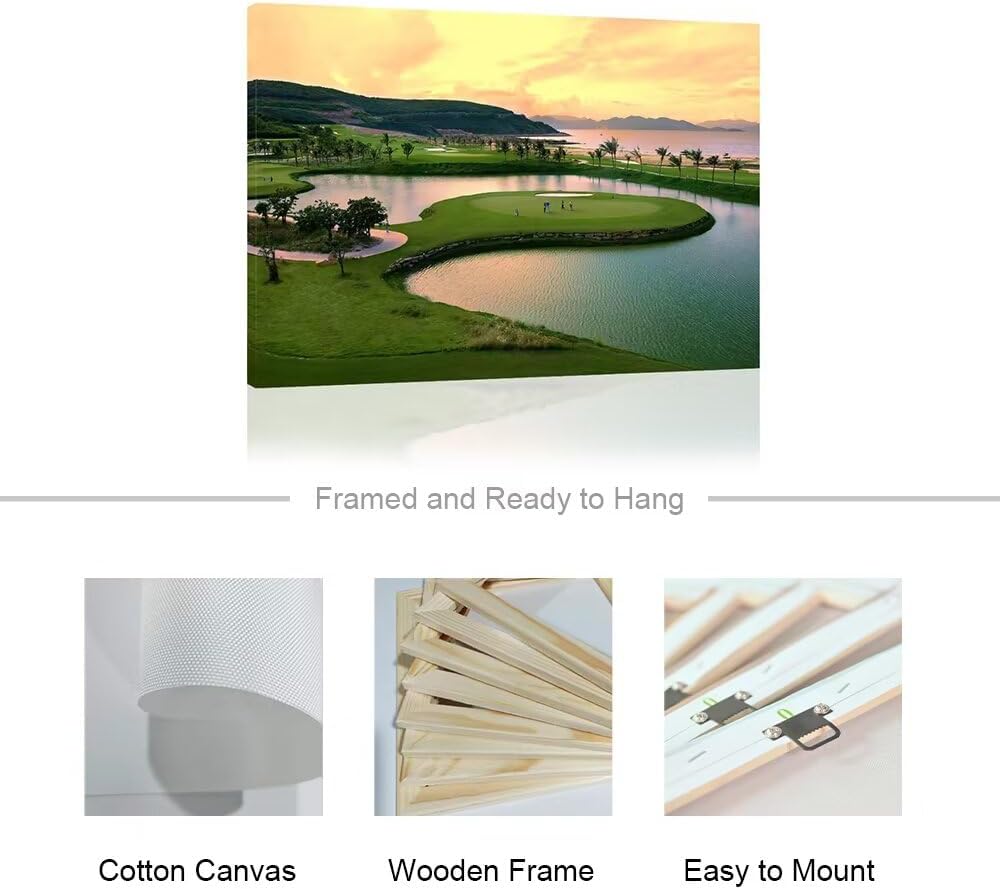 HJY Art USA Golf Course Wall Art for Gym Pebble Beach Golf Course Wall Decor Yellow Green Abstract Painting Poster for Home Decor Living Room Bedroom Bathroom Office Artwork (12 x 16 inch)