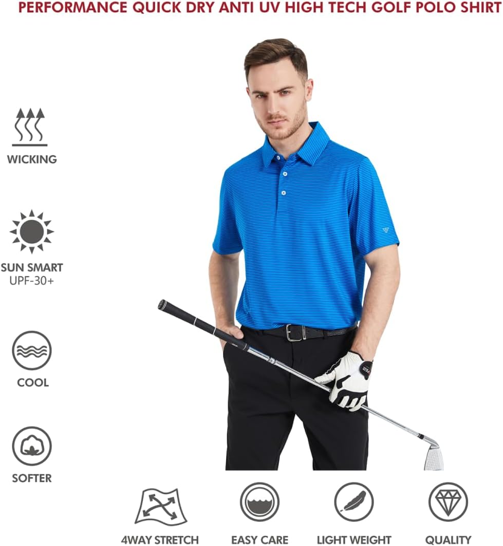 Golf Shirts for Men Dry Fit Short Sleeve Print Performance Moisture Wicking Polo Shirt