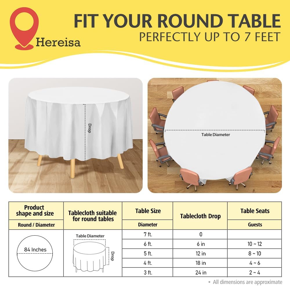 Brand Round White Plastic 84" Disposable Tablecloth (3 Pack), Party & Event Decorative Cover