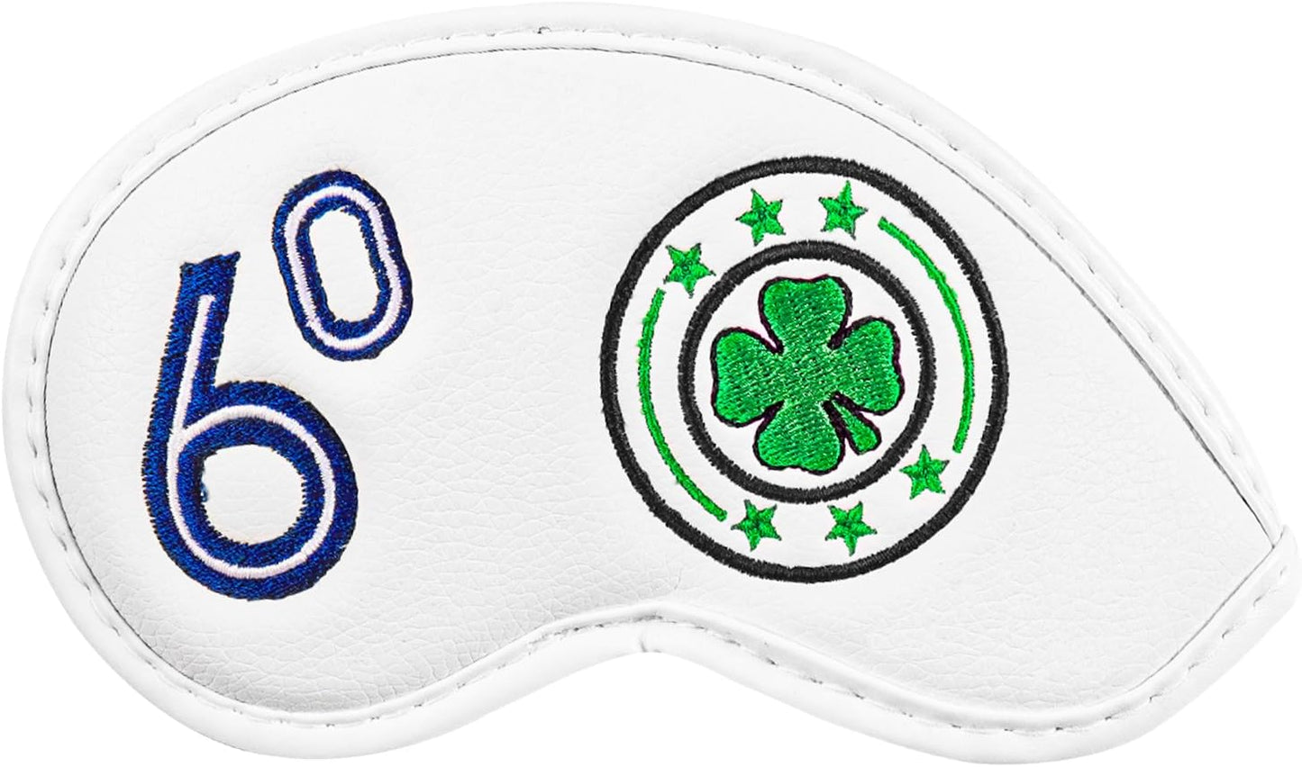 Golf Iron Wedge Head Covers 52° 54° 56° 60° 1 or 4 Pack, Synthetic Leather Clover USA Flag Design Club Head Protection, Universal Headcover Fit Iron Clubs for Men Women