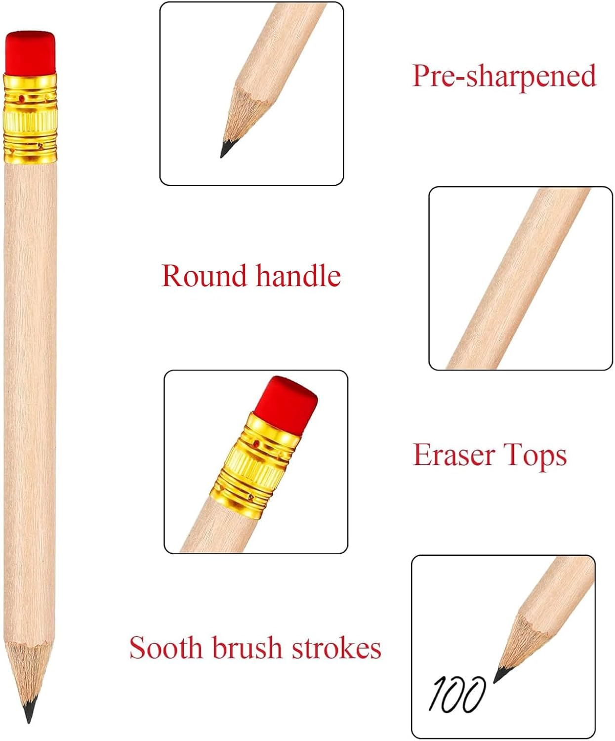 Outus 72 Pieces Golf Pencils Half Pencils with Eraser Mini Bulk Short #2 HB Pre Sharpened for Bridal Shower Wedding Office(Wood)