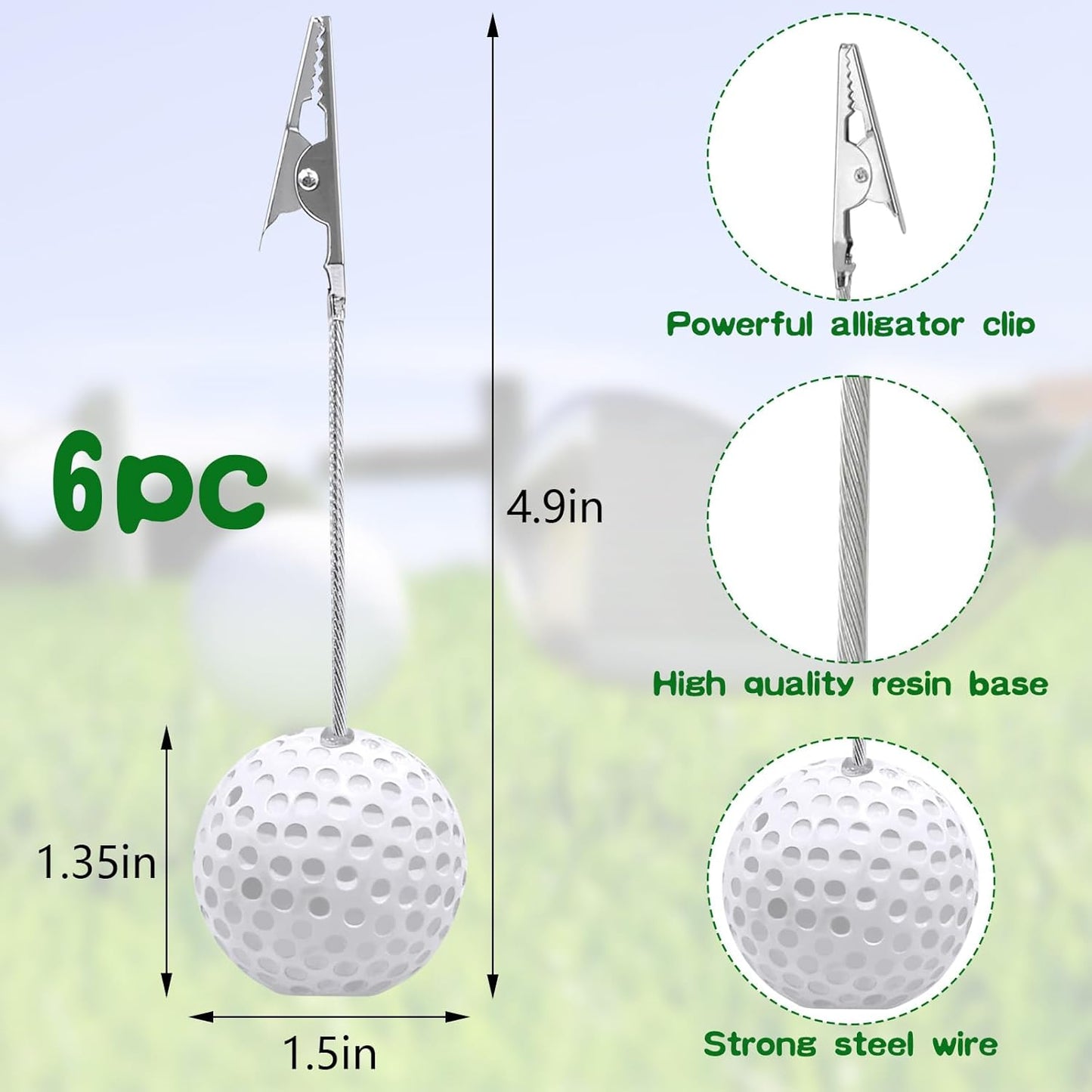 6Pcs Resin Golf Ball Alligator Clips Premium Golf Theme Table Decorations Party Supplies and Gift Card Holders 4.9 x 1.5 Inches