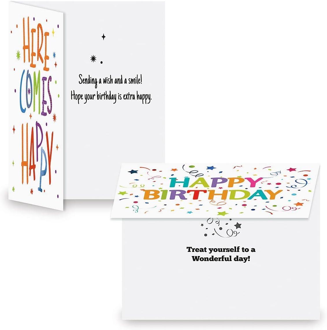 Current Confetti Fun Happy Birthday Greeting Card Set - Value Pack of 20 Cards With White Envelopes, 10 Designs, Large 5" x 7" Assortment