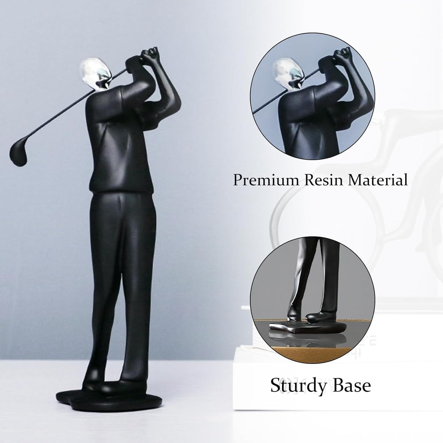 4×3×12" Modern Golf Figurine Statue – Elegant Polyresin Golfer Sculpture for Home Decor – Black Geometric Luxury Art for Living Room, Wine Cabinet, Office – Minimalist Modern Decorative Gift