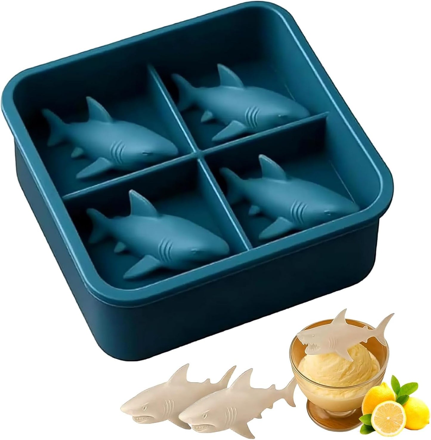 Shark Silicone Ice Mold | Slow-Melting Design Reusable Ice Cube Tray, Easy Release Shark Shapes for Whiskey, Cocktails, Juice, Coffee | Fun Ice Molds for Cold Drinks & Party Gifts (1 Pcs)