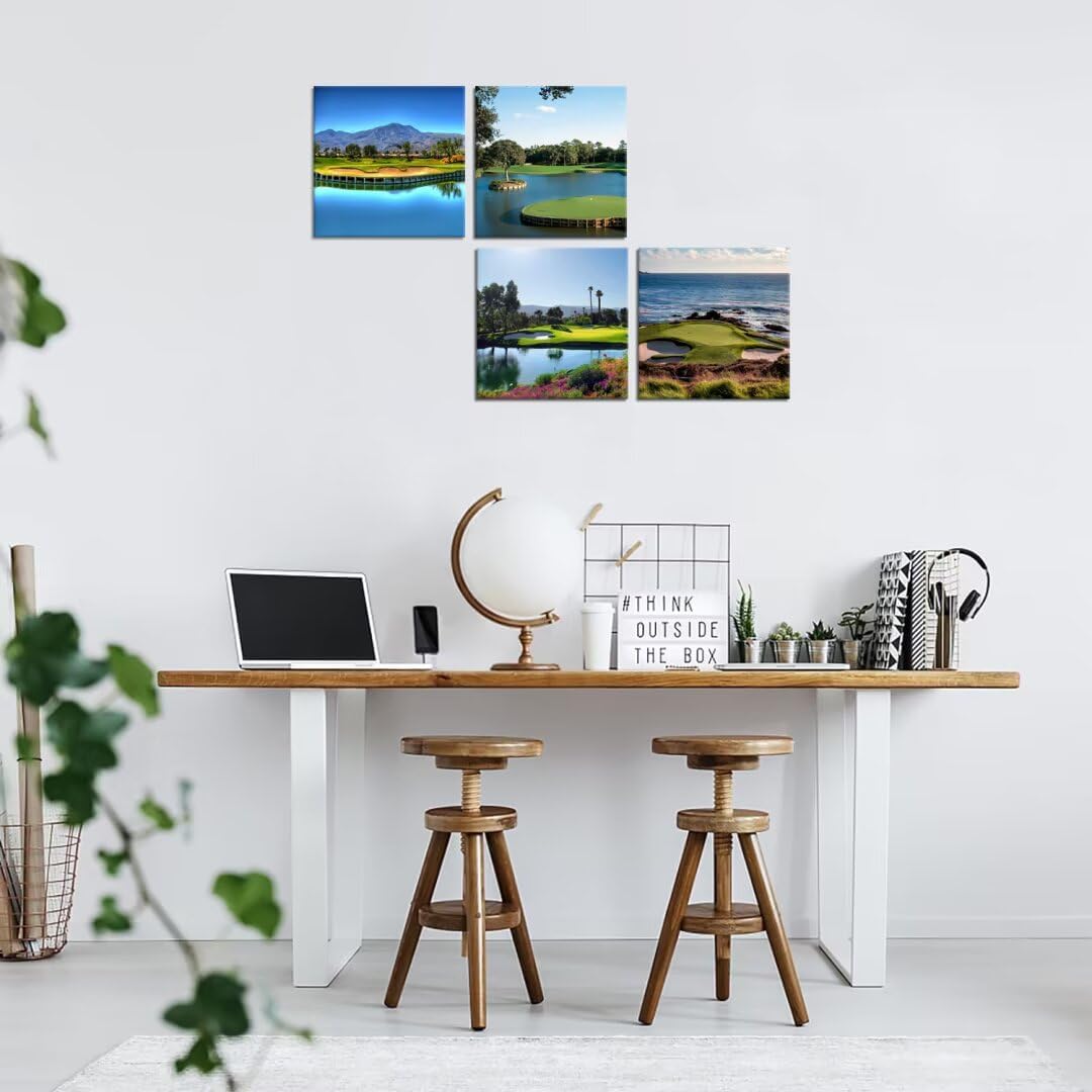 Pankila USA Golf Course Wall Art Golf Pictures Canvas Prints Golf Course Wall Decor for Living Room Bedroom Bathroom Home Decorations Painting Framed Artwork Ready to Hang (16''W x 16''H x 4)