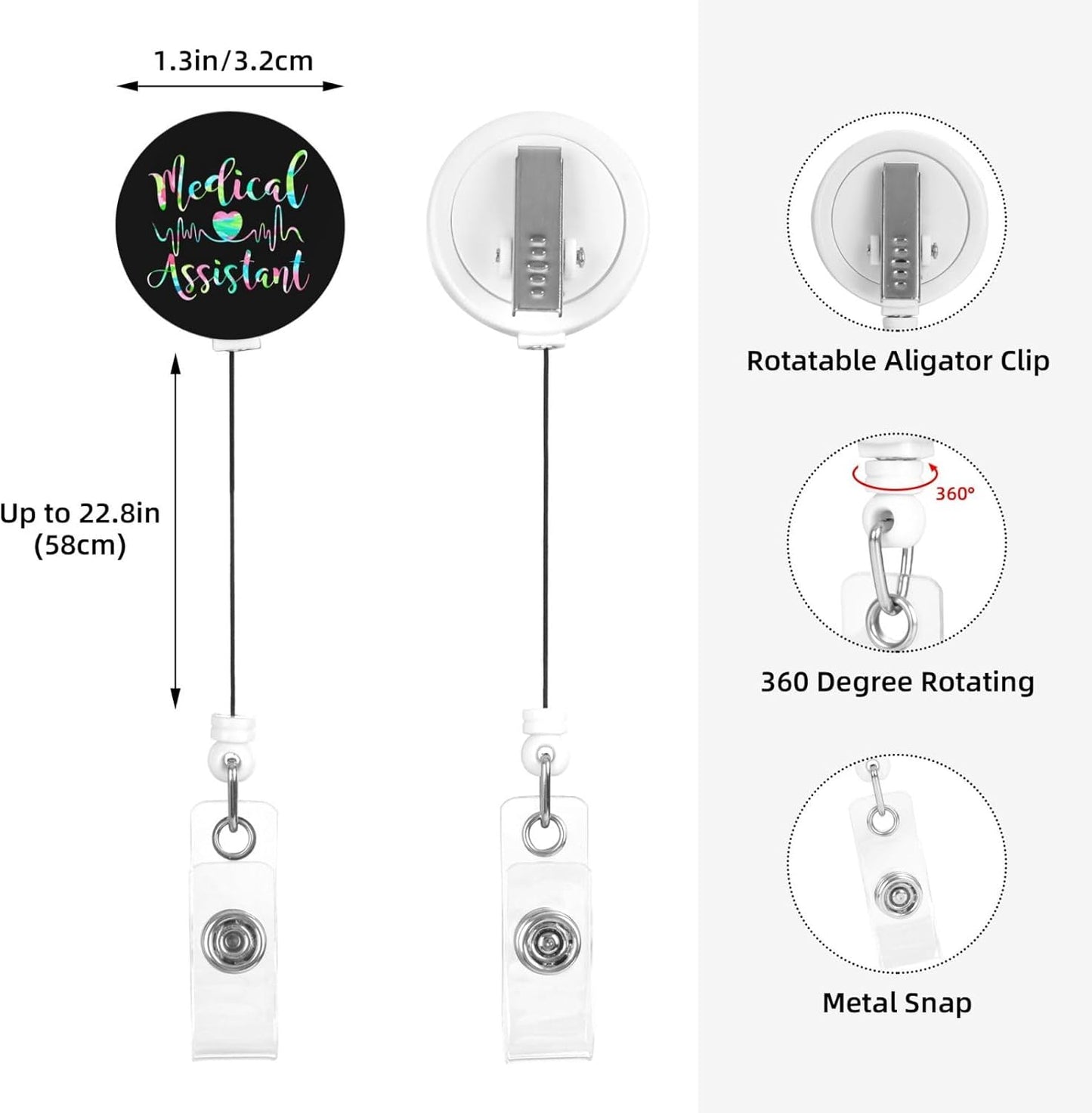 Medical Assistant Badge Reels Retractable Badge Holder with Clip for Id Name Tag Office Worker Student Teacher Nurse Doctor