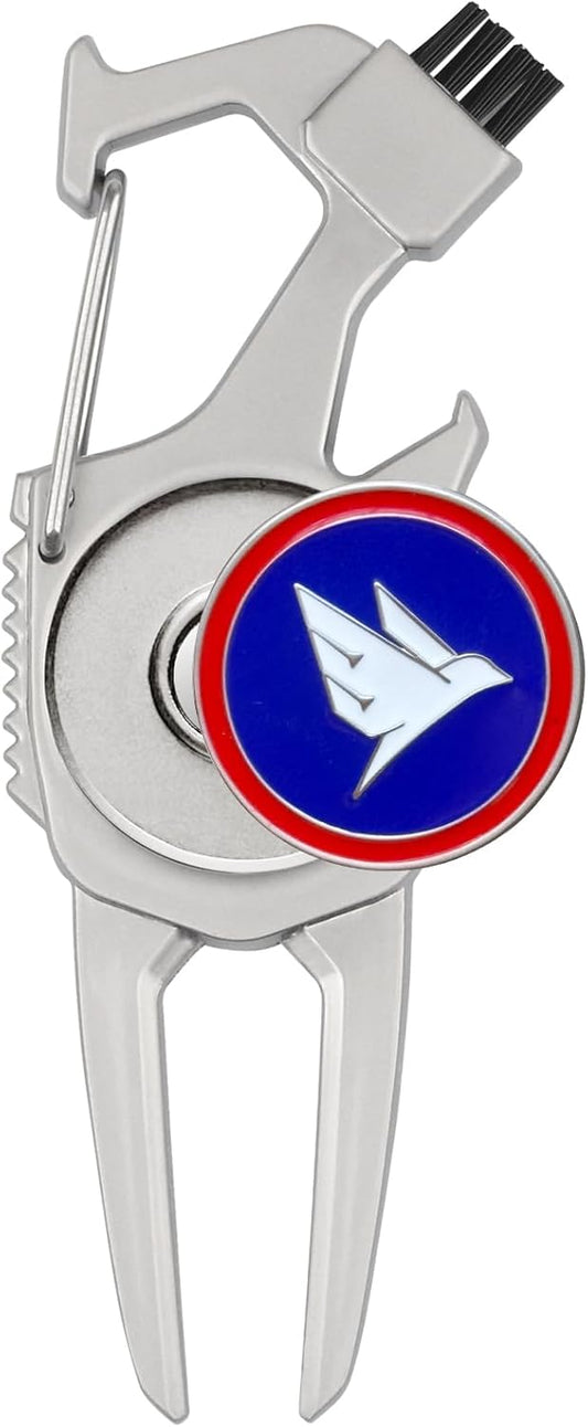 SWIFTEE Golf Divot Pitch Mark Repair Tool 7-in-1 - Club Holder, Brush, Clip Buckle, Groove Cleaner, Bottle Opener, Ball Marker, Divot Tool - Gift Box Included