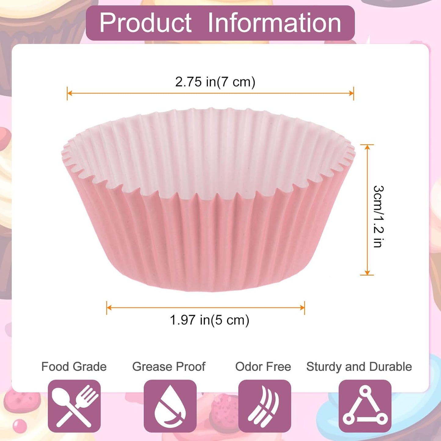 HARFINGTON 100 Count Cupcake Liners Pink Cupcake Cups Standard Size Muffins Liners Papers Baking Cups Wrappers Greaseproof for Party Wedding Birthday